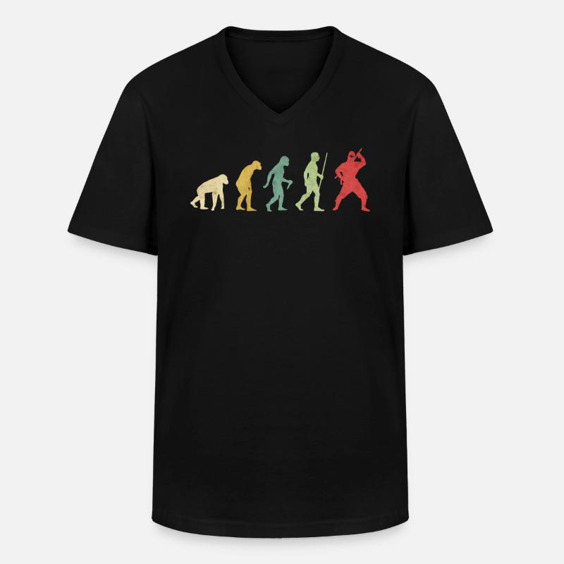 Ninja Pose Evolution - Männer-T-Shirt mit V-Ausschnitt - Schwarz
