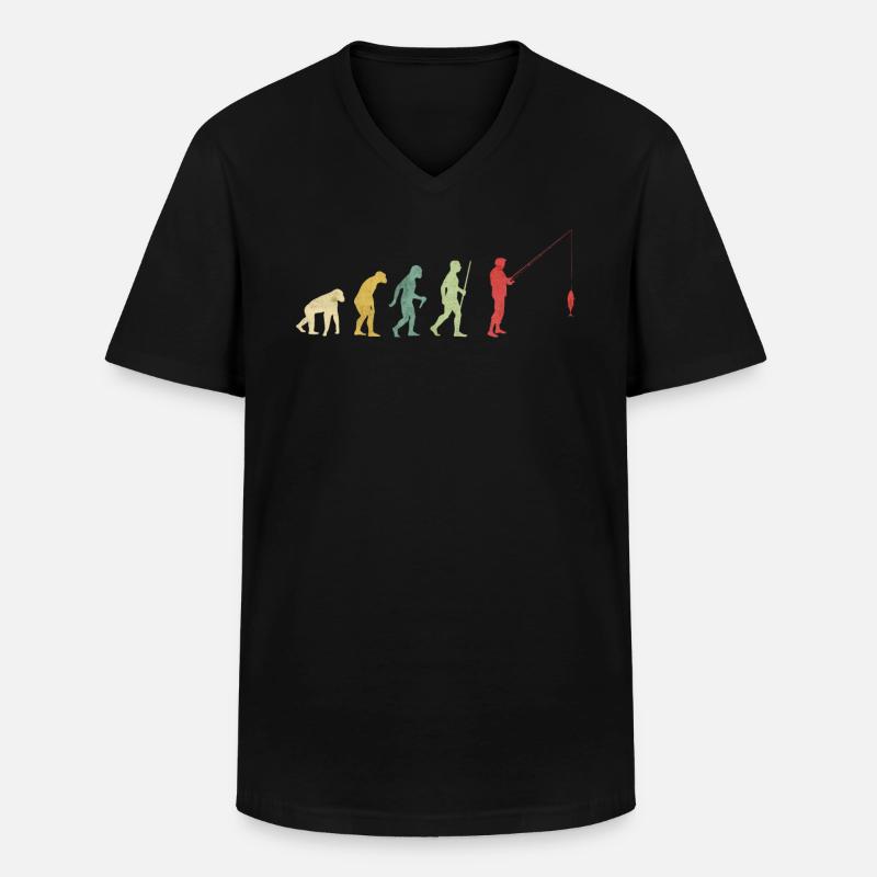 Fisher Fishing Fish Evolution - Männer-T-Shirt mit V-Ausschnitt - Schwarz