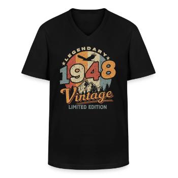 birthday 1948 - 75 years - Men's V-Neck T-Shirt - black - Front - AI Model Male 178 dark (178cm)