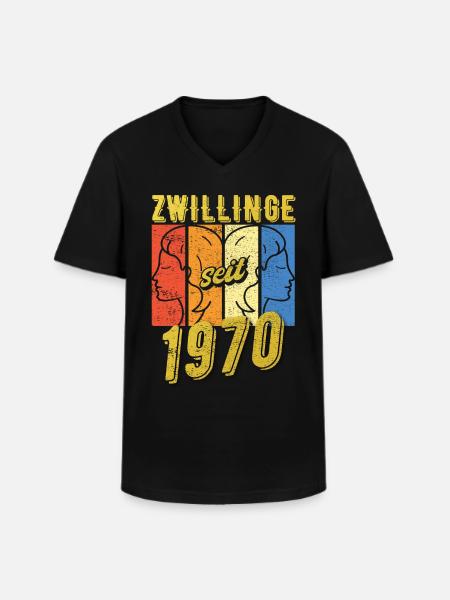 Zwillinge Sternzeichen 1970 Geschenk - Männer-T-Shirt mit V-Ausschnitt - Schwarz