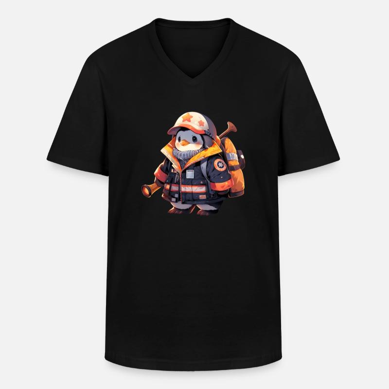 Pinguin Feuerwehrmann - Männer-T-Shirt mit V-Ausschnitt - Schwarz