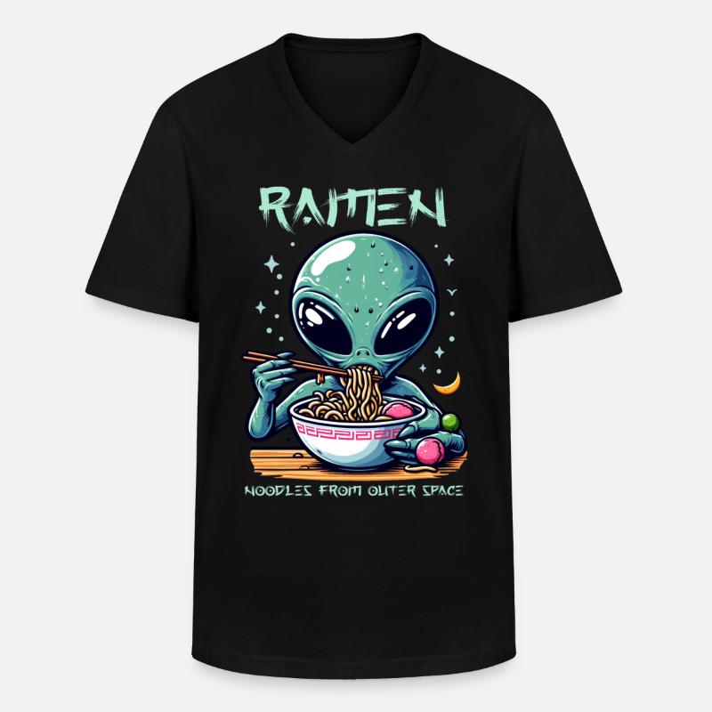 Outer Space Ramen Alien Nudeln - Männer-T-Shirt mit V-Ausschnitt - Schwarz