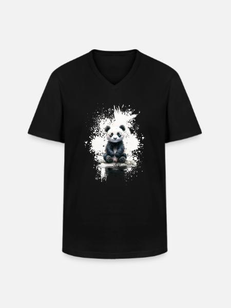 Panda - Men's V-Neck T-Shirt - black