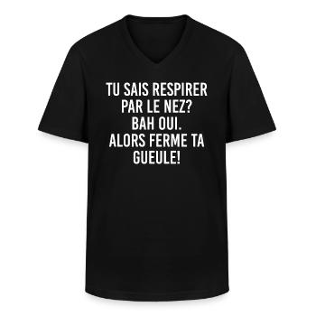 Ferme ta gueule, Ferme ta gueule - T-shirt col V Homme - noir - Devant - AI Model Male 178 dark (178cm)