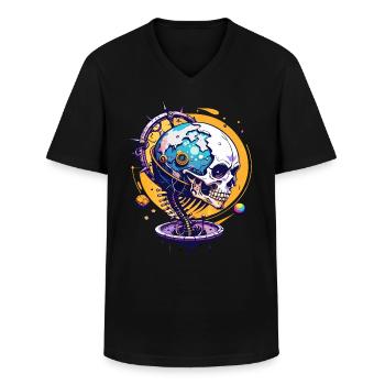 Earth Skull // Totenkopf Erde // Erdball FS0075 - Men's V-Neck T-Shirt - black - Front - AI Model Male 178 dark (178cm)