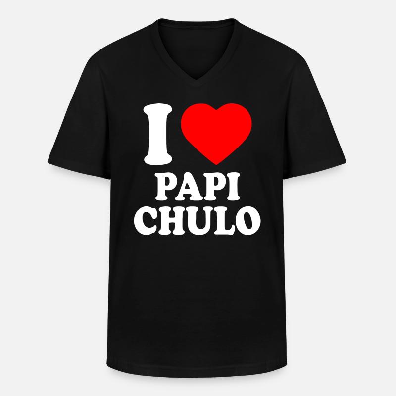 I love papi chulo - T-shirt col V Homme - noir