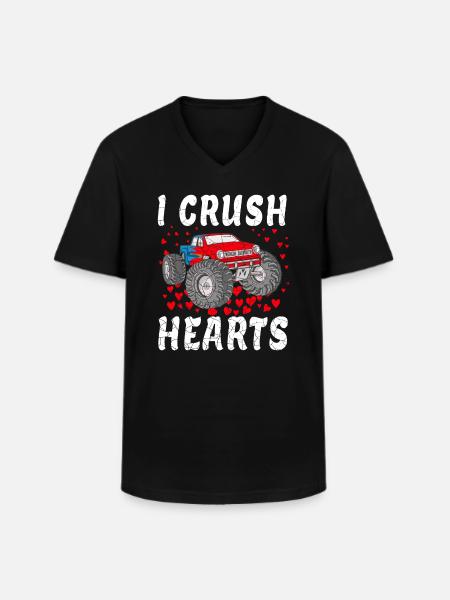 I Crush Hearts Valentines Day Monster Truck - Men's V-Neck T-Shirt - black