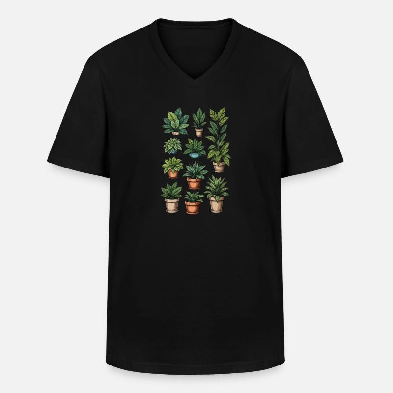 Topfpflanzen-Kollektion - Männer-T-Shirt mit V-Ausschnitt - Schwarz