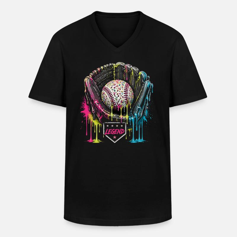 Baseball Handschuh Legend Bunt Grafik - Männer-T-Shirt mit V-Ausschnitt - Schwarz