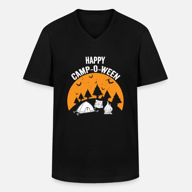 Happy Camp O Ween Pumpkin, Camping - Männer-T-Shirt mit V-Ausschnitt - Schwarz