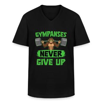 Gympanses Never Gives Up Fitness Workout, Fitness - Men's V-Neck T-Shirt - black - Front - AI Model Male 178 dark (178cm)