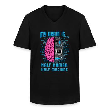 Artificial intelligence / half-man, half-machine - Men's V-Neck T-Shirt - black - Front - AI Model Male 178 dark (178cm)