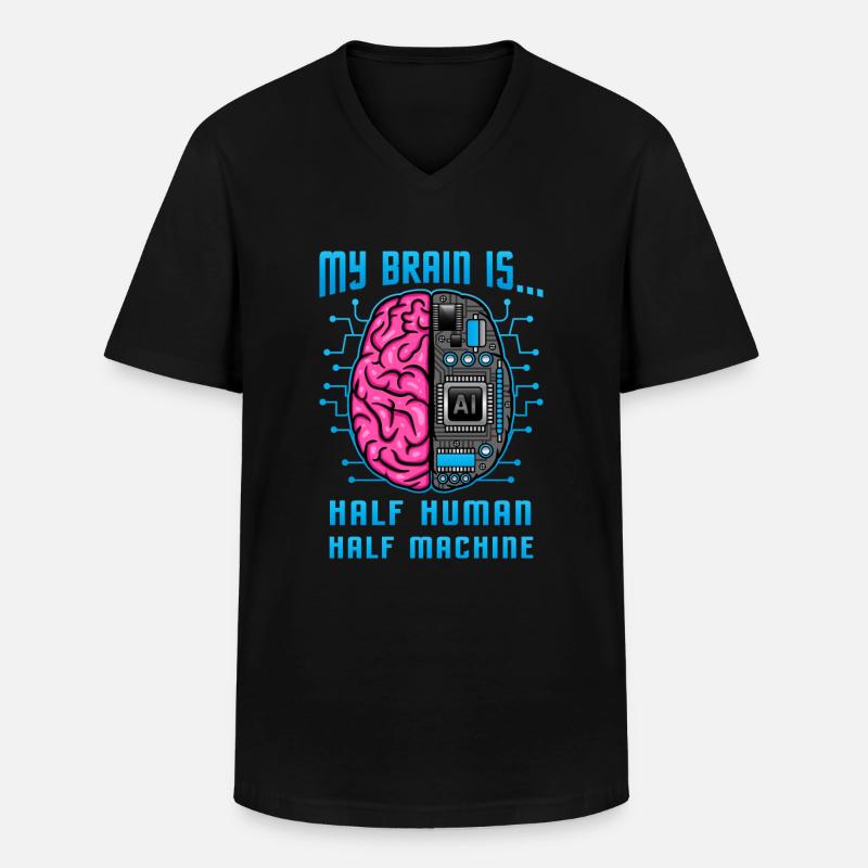 Artificial intelligence / half-man, half-machine - Men's V-Neck T-Shirt - black