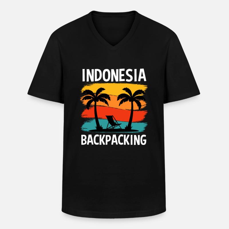 Backpacking Indonesien Rucksack Reise - Männer-T-Shirt mit V-Ausschnitt - Schwarz