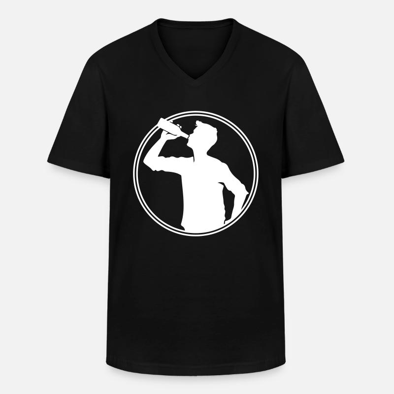 Trinker Bier Silhouette - Männer-T-Shirt mit V-Ausschnitt - Schwarz