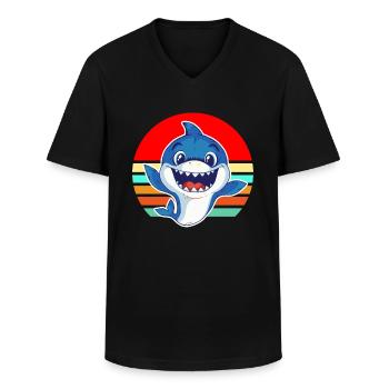 Bébé requin vintage mignon requin rétro rire cadeau - T-shirt col V Homme - noir - Devant - AI Model Male 178 dark (178cm)