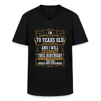 70 Birthday Funny Birthday Idea Humor 70 Years Old - Men's V-Neck T-Shirt - black - Front - AI Model Male 178 dark (178cm)