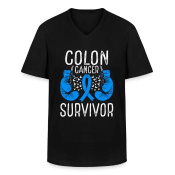 Colon Cancer Survivor Awareness Ribbon Gloves - Men's V-Neck T-Shirt - black - Front - AI Model Male 178 dark (178cm)