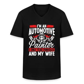 Peintre automobile Peur femme Pulvérisateur de véhicule - T-shirt col V Homme - noir - Devant - AI Model Male 178 dark (178cm)