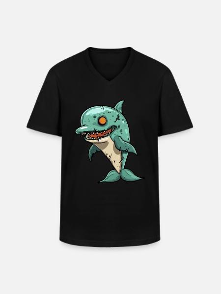 Dolphin Halloween Funny Zombie - Men's V-Neck T-Shirt - black