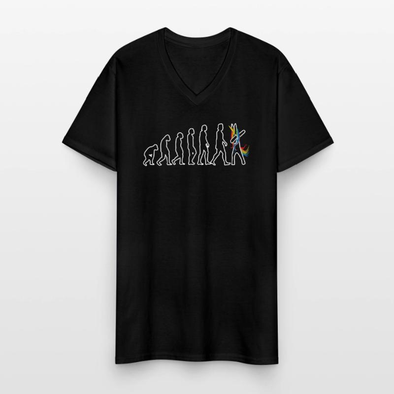 Evolution Einhorn dabbend Männer-T-Shirt mit V-Ausschnitt