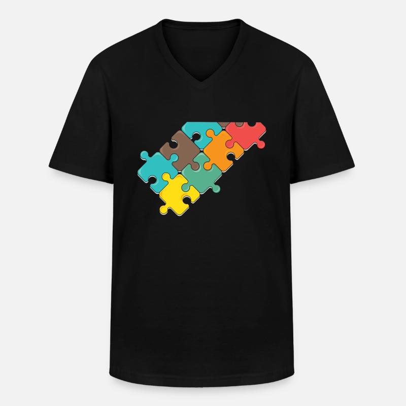 bunt Puzzel design Puzzelteil - Männer-T-Shirt mit V-Ausschnitt - Schwarz