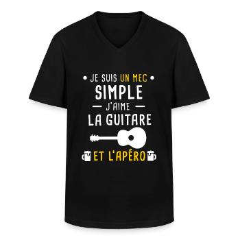guitare et apéro mec simple - T-shirt col V Homme - noir - Devant - AI Model Male 178 dark (178cm)