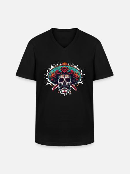Mexican Skull - Men's V-Neck T-Shirt - black