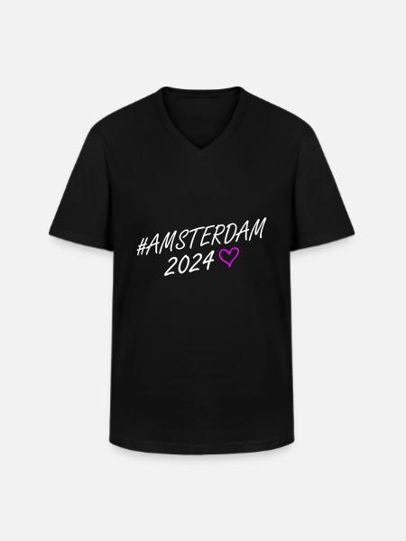 Amsterdam 2024 Heart Trip - Men's V-Neck T-Shirt - black