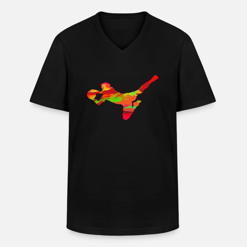 Fußball - Männer-T-Shirt mit V-Ausschnitt - Schwarz