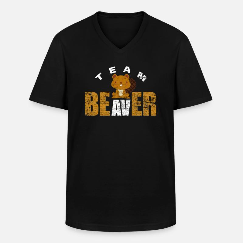 Team Biber - Männer-T-Shirt mit V-Ausschnitt - Schwarz