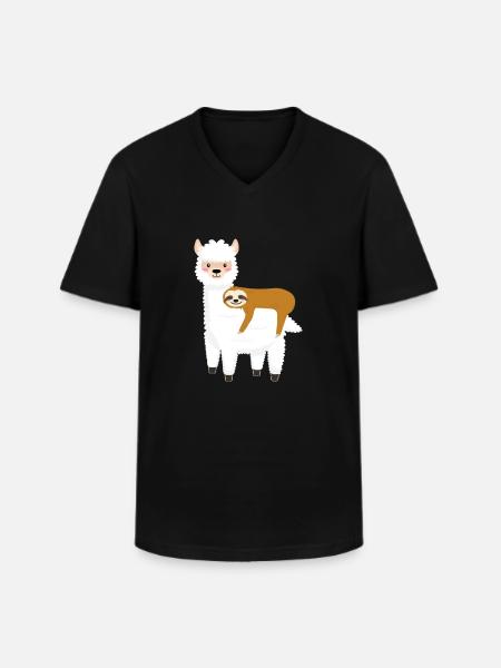 Alpaka mit Faultier - Männer-T-Shirt mit V-Ausschnitt - Schwarz