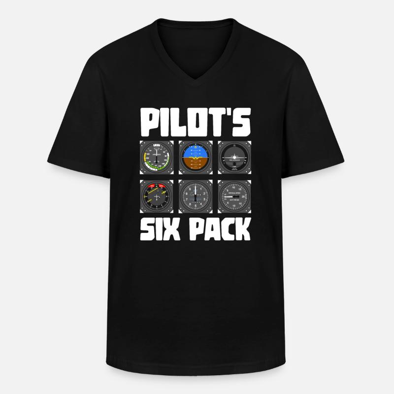 Pilot Sixpack Geschenkidee - Männer-T-Shirt mit V-Ausschnitt - Schwarz