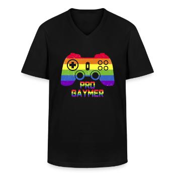 Pro Gaymer - Men's V-Neck T-Shirt - black - Front - AI Model Male 178 dark (178cm)