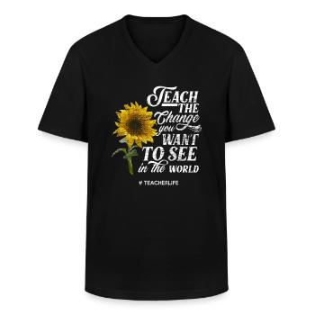 Teacher role model sunflower - Men's V-Neck T-Shirt - black - Front - AI Model Male 178 dark (178cm)