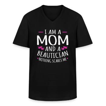 Maman & Esthéticienne Rien effrayé - T-shirt col V Homme - noir - Devant - AI Model Male 178 dark (178cm)