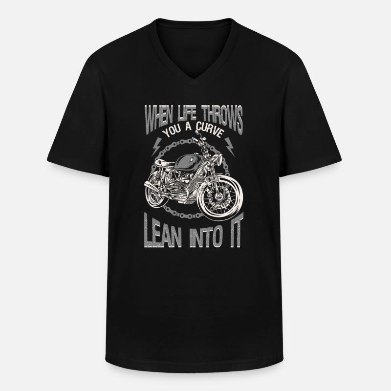 Life Throws Curve Lean Into It Motorcycles Biker - Men's V-Neck T-Shirt - black