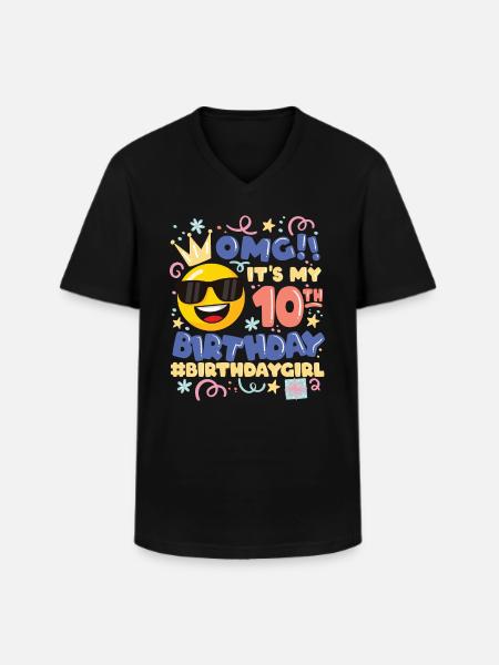 Omg! it's my 10th birthday girl emoticon - Men's V-Neck T-Shirt - black