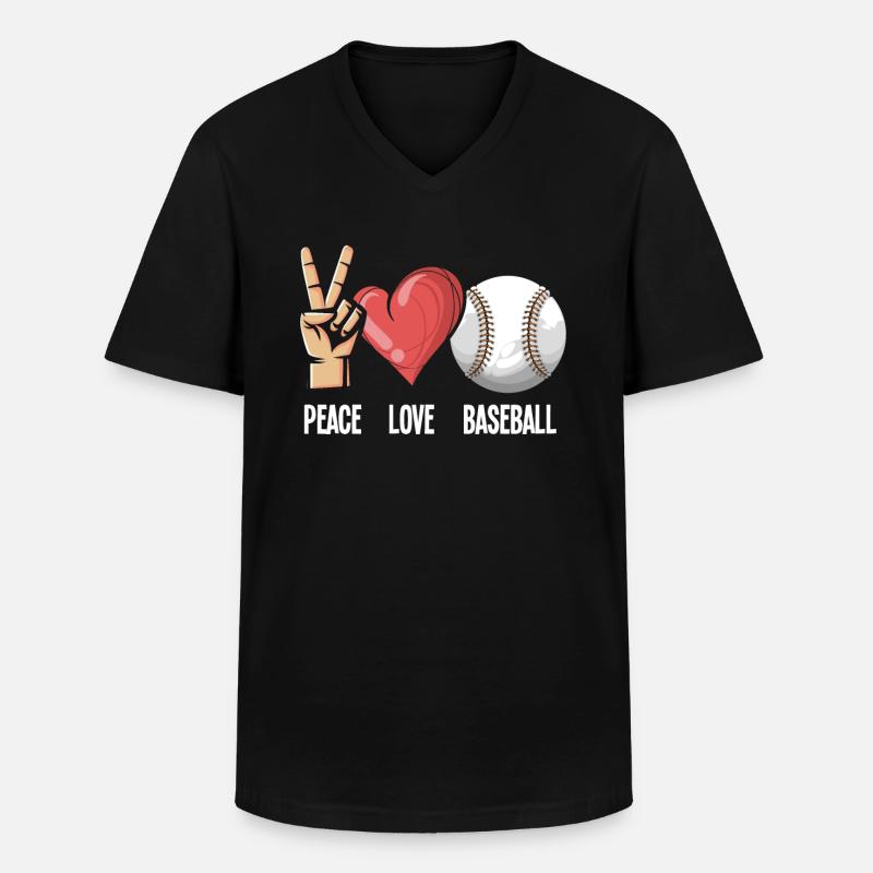 Baseball Friede Liebe - Männer-T-Shirt mit V-Ausschnitt - Schwarz