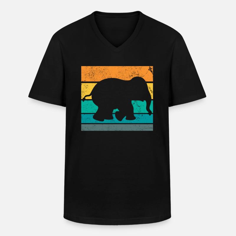 Retro Elefant - Männer-T-Shirt mit V-Ausschnitt - Schwarz