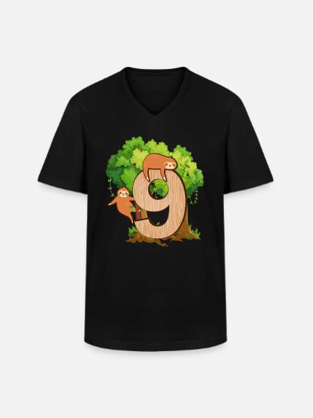 9th birthday | Sloth birthday | Sloth - Men's V-Neck T-Shirt - black