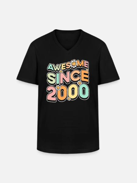 Fantastic Since 2000 Flower Theme - Men's V-Neck T-Shirt - black