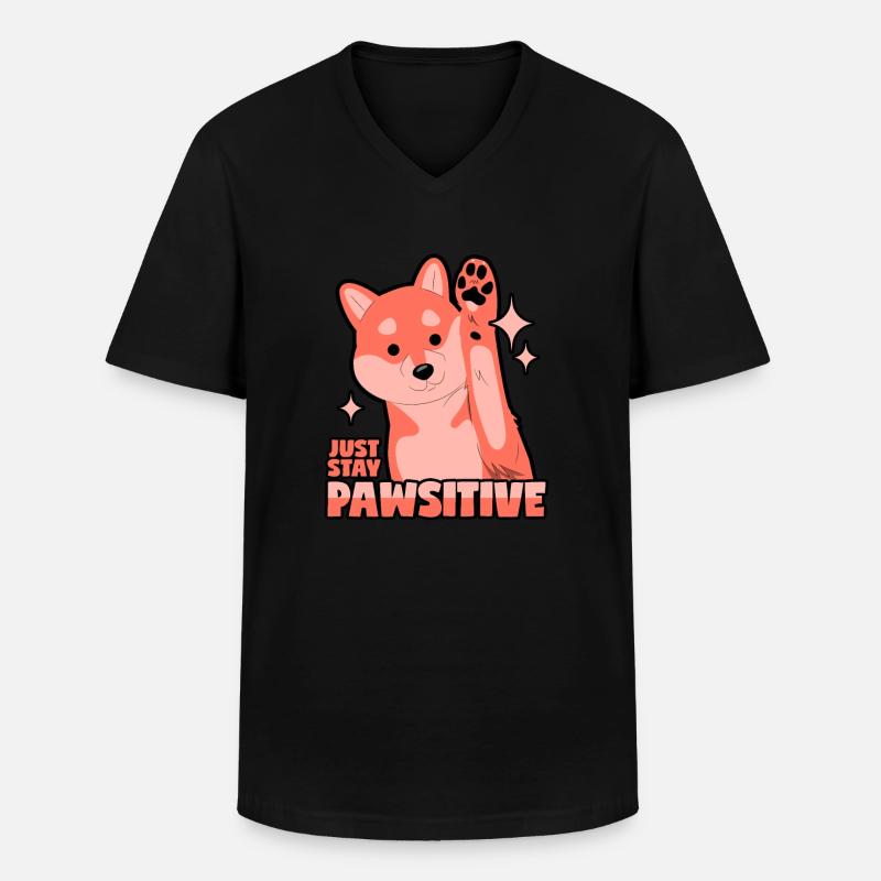 Optimistischer Hund: Pawsitive - Männer-T-Shirt mit V-Ausschnitt - Schwarz
