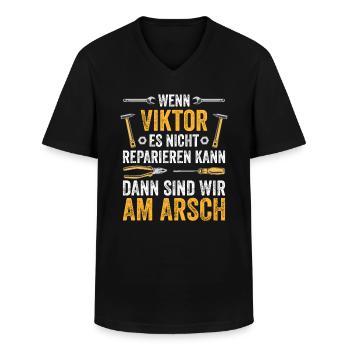 Lustiges Viktor Handwerker Heimwerker Sprüche - Männer-T-Shirt mit V-Ausschnitt - Schwarz - Vorne - AI Model Male 178 dark (178cm)