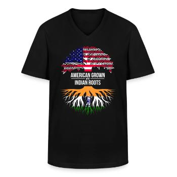 AMERIKANISCH ANGEBAUT MIT INDISCHEN WURZELN - Männer-T-Shirt mit V-Ausschnitt - Schwarz - Vorne - AI Model Male 178 dark (178cm)