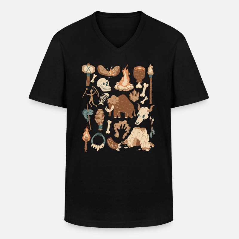 Steinzeit - Männer-T-Shirt mit V-Ausschnitt - Schwarz