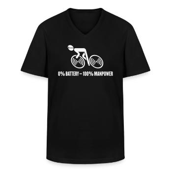 0% Akku – 100% Manpower (Fahrrad / Fahrrad / W) - Männer-T-Shirt mit V-Ausschnitt - Schwarz - Vorne - AI Model Male 178 dark (178cm)