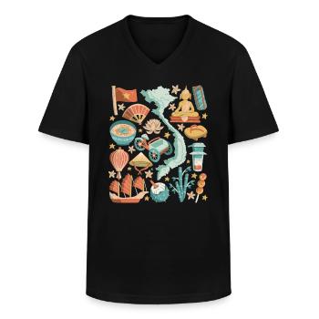 Vietnam Doodles Asia Hanoi Saigon Pho Banh Mi - T-shirt col V Homme - noir - Devant - AI Model Male 178 dark (178cm)