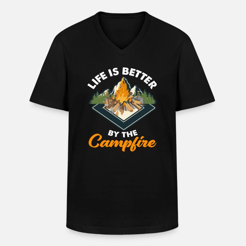 Leben Lagerfeuer Camping Camper - Männer-T-Shirt mit V-Ausschnitt - Schwarz