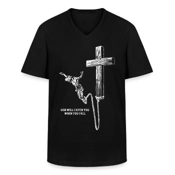Bungee Jesus - God will catch you when you fall - Männer-T-Shirt mit V-Ausschnitt - Schwarz - Vorne - AI Model Male 178 dark (178cm)